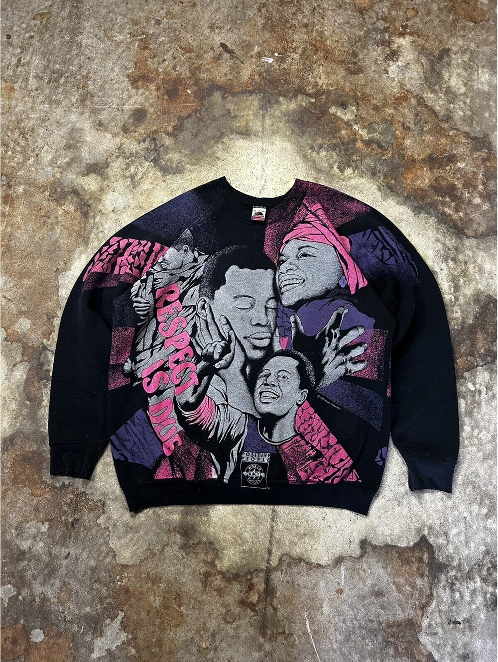 VINTAGE 1993 Kacy Colors RESPECT IS DUE Positive People All Over Print USA Sz XL